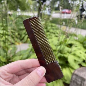 Vintage Hair Comb‎ USA Lucite Hard Plastic Tortoise Shell Print 6" Pocket Purse